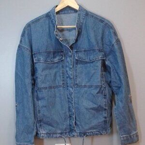 Blue‎ Denim Utility Jacket with Front Pockets and Drawstring Hem Size Medium